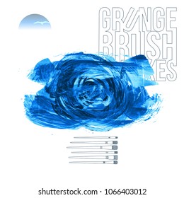 Blue brush stroke and texture. Grunge vector abstract hand - painted element. Underline and border design.