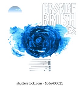 Blue brush stroke and texture. Grunge vector abstract hand - painted element. Underline and border design.