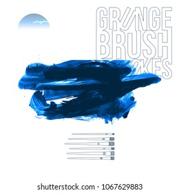 Blue brush stroke and texture. Grunge vector abstract hand - painted element. Underline and border design.