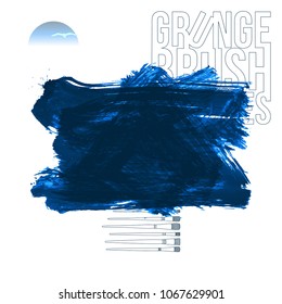 Blue brush stroke and texture. Grunge vector abstract hand - painted element. Underline and border design.