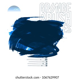 Blue brush stroke and texture. Grunge vector abstract hand - painted element. Underline and border design.