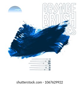 Blue brush stroke and texture. Grunge vector abstract hand - painted element. Underline and border design.