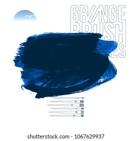 Blue brush stroke and texture. Grunge vector abstract hand - painted element. Underline and border design.