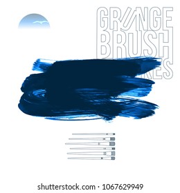 Blue brush stroke and texture. Grunge vector abstract hand - painted element. Underline and border design.