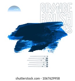 Blue brush stroke and texture. Grunge vector abstract hand - painted element. Underline and border design.
