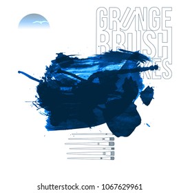 Blue brush stroke and texture. Grunge vector abstract hand - painted element. Underline and border design.