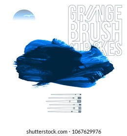 Blue brush stroke and texture. Grunge vector abstract hand - painted element. Underline and border design.