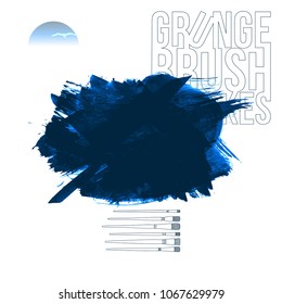 Blue brush stroke and texture. Grunge vector abstract hand - painted element. Underline and border design.