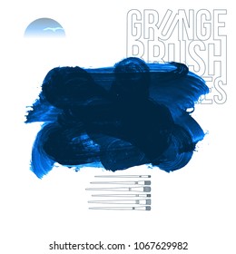 Blue brush stroke and texture. Grunge vector abstract hand - painted element. Underline and border design.