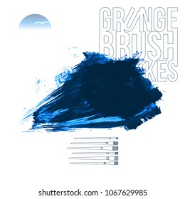 Blue brush stroke and texture. Grunge vector abstract hand - painted element. Underline and border design.