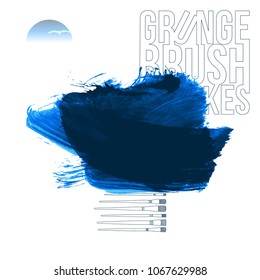 Blue brush stroke and texture. Grunge vector abstract hand - painted element. Underline and border design.