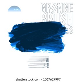 Blue brush stroke and texture. Grunge vector abstract hand - painted element. Underline and border design.