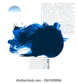 Blue brush stroke and texture. Grunge vector abstract hand - painted element. Underline and border design.