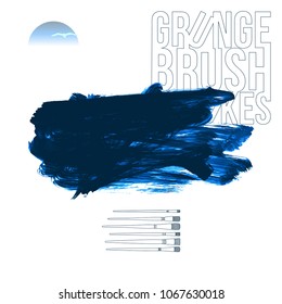 Blue brush stroke and texture. Grunge vector abstract hand - painted element. Underline and border design.