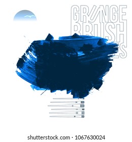 Blue brush stroke and texture. Grunge vector abstract hand - painted element. Underline and border design.