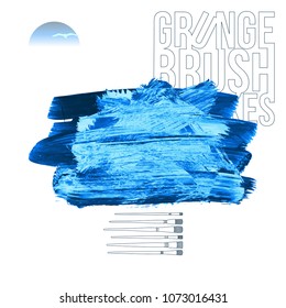 Blue brush stroke and texture. Grunge vector abstract hand - painted element. Underline and border design.