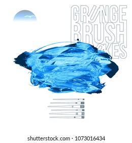 Blue brush stroke and texture. Grunge vector abstract hand - painted element. Underline and border design.