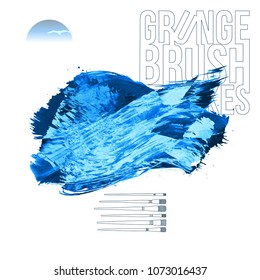 Blue brush stroke and texture. Grunge vector abstract hand - painted element. Underline and border design.