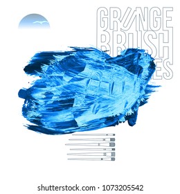 Blue brush stroke and texture. Grunge vector abstract hand - painted element. Underline and border design.