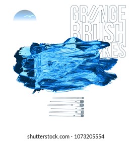 Blue brush stroke and texture. Grunge vector abstract hand - painted element. Underline and border design.
