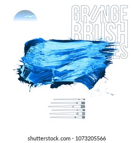 Blue brush stroke and texture. Grunge vector abstract hand - painted element. Underline and border design.