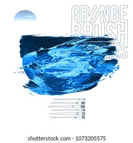 Blue brush stroke and texture. Grunge vector abstract hand - painted element. Underline and border design.