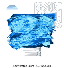 Blue brush stroke and texture. Grunge vector abstract hand - painted element. Underline and border design.