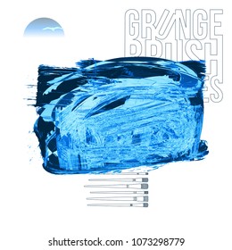 Blue brush stroke and texture. Grunge vector abstract hand - painted element. Underline and border design.