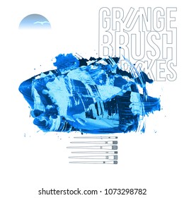 Blue brush stroke and texture. Grunge vector abstract hand - painted element. Underline and border design.