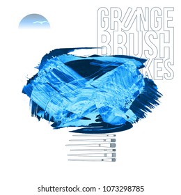 Blue brush stroke and texture. Grunge vector abstract hand - painted element. Underline and border design.