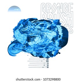 Blue brush stroke and texture. Grunge vector abstract hand - painted element. Underline and border design.