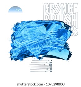 Blue brush stroke and texture. Grunge vector abstract hand - painted element. Underline and border design.