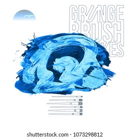 Blue brush stroke and texture. Grunge vector abstract hand - painted element. Underline and border design.