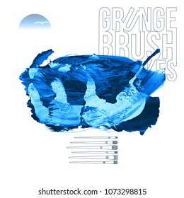 Blue brush stroke and texture. Grunge vector abstract hand - painted element. Underline and border design.