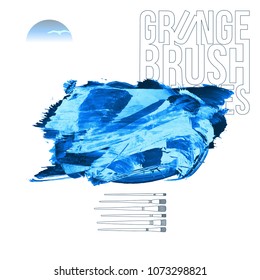 Blue brush stroke and texture. Grunge vector abstract hand - painted element. Underline and border design.