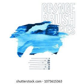 Blue brush stroke and texture. Grunge vector abstract hand - painted element. Underline and border design.