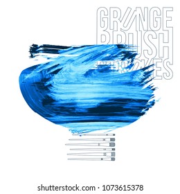 Blue brush stroke and texture. Grunge vector abstract hand - painted element. Underline and border design.