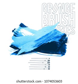 Blue brush stroke and texture. Grunge vector abstract hand - painted element. Underline and border design.