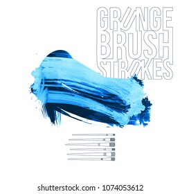 Blue brush stroke and texture. Grunge vector abstract hand - painted element. Underline and border design.