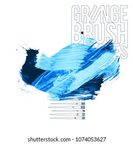 Blue brush stroke and texture. Grunge vector abstract hand - painted element. Underline and border design.