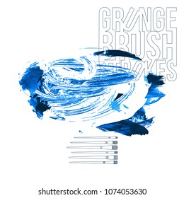 Blue brush stroke and texture. Grunge vector abstract hand - painted element. Underline and border design.