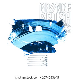 Blue brush stroke and texture. Grunge vector abstract hand - painted element. Underline and border design.