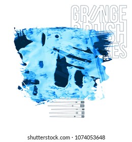 Blue brush stroke and texture. Grunge vector abstract hand - painted element. Underline and border design.