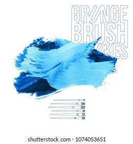 Blue brush stroke and texture. Grunge vector abstract hand - painted element. Underline and border design.