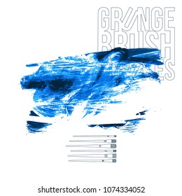 Blue brush stroke and texture. Grunge vector abstract hand - painted element. Underline and border design.