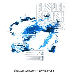Blue brush stroke and texture. Grunge vector abstract hand - painted element. Underline and border design.