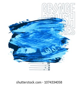 Blue brush stroke and texture. Grunge vector abstract hand - painted element. Underline and border design.