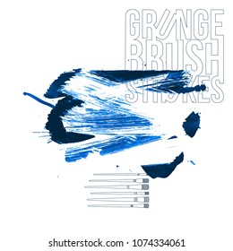 Blue brush stroke and texture. Grunge vector abstract hand - painted element. Underline and border design.