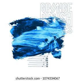 Blue brush stroke and texture. Grunge vector abstract hand - painted element. Underline and border design.