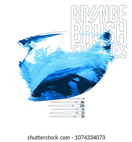 Blue brush stroke and texture. Grunge vector abstract hand - painted element. Underline and border design.